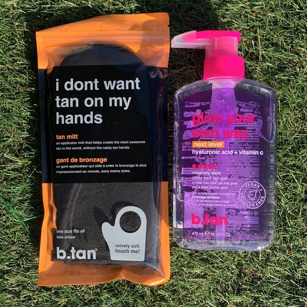 b. tan glow your own way NEXT LEVEL with application mitt